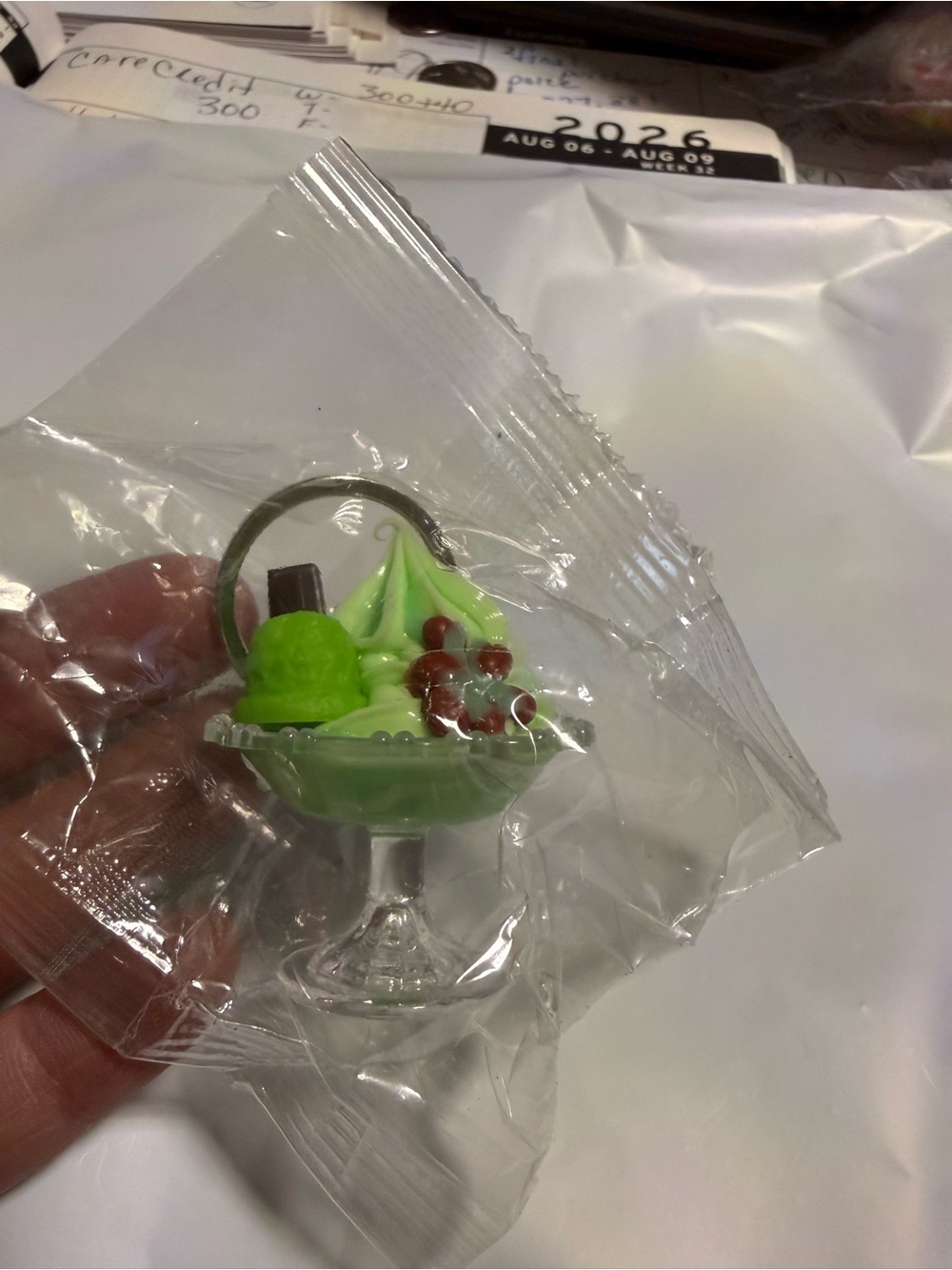 Green Ice Cream Sundae Keychain Charm -